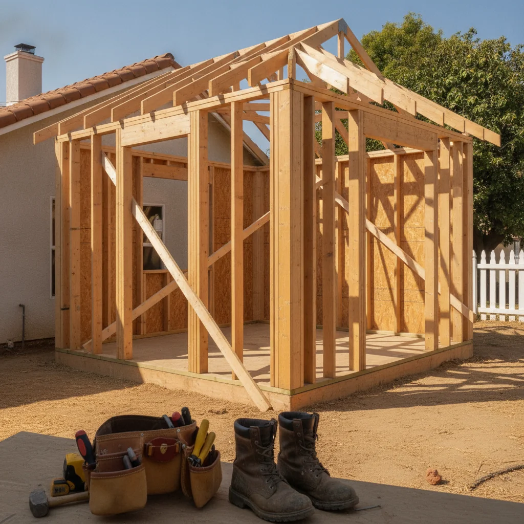 ADU framing and construction in progress in San Jose