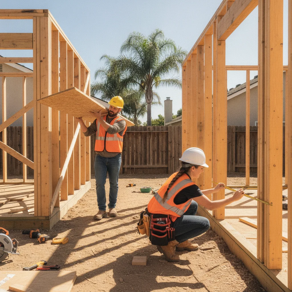 Construction crew working on an ADU project in San Jose
